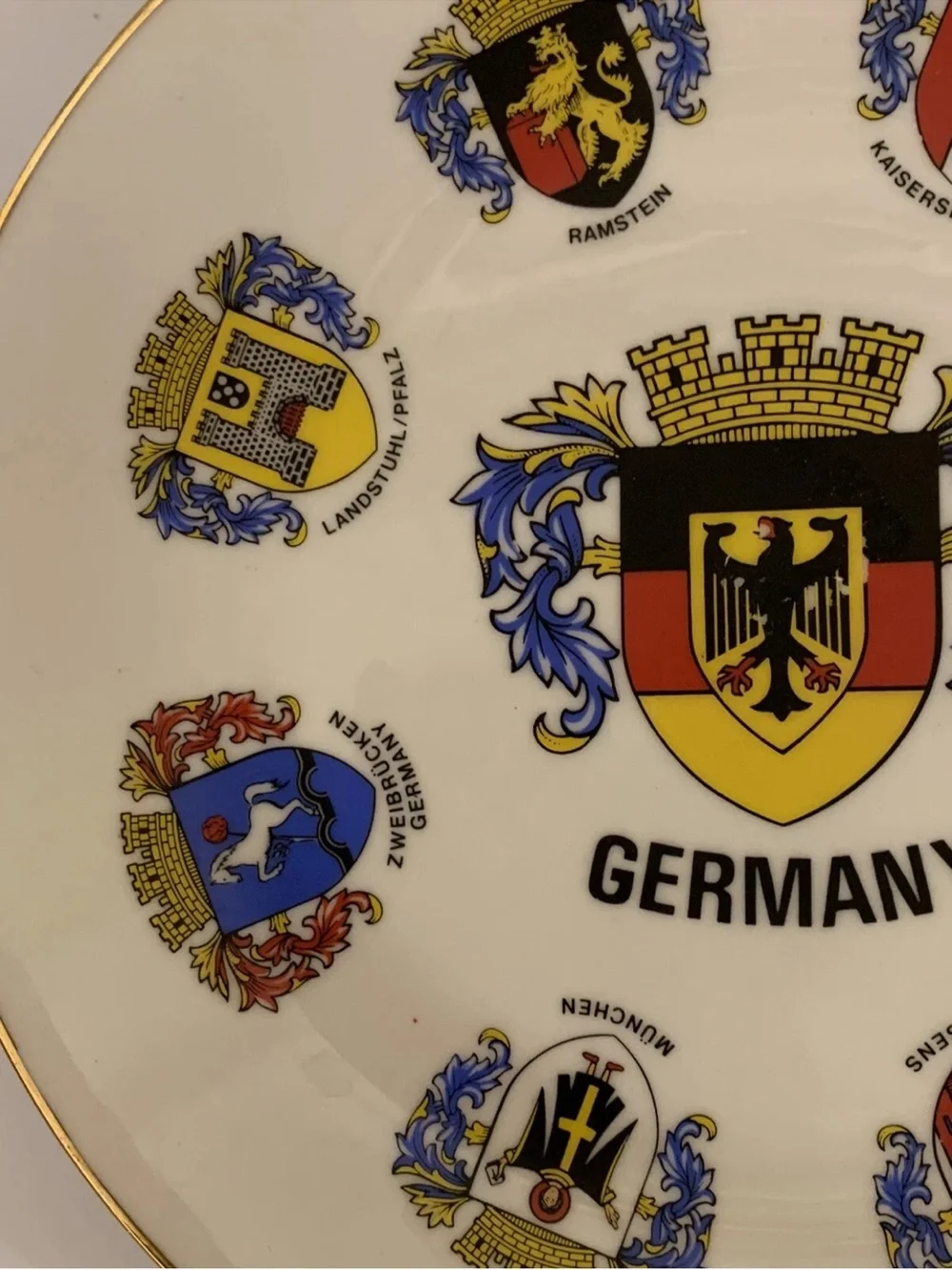 Vtg KRONESTER Bavaria West-Germany Coat Of Arms 11” Plate  gold rim